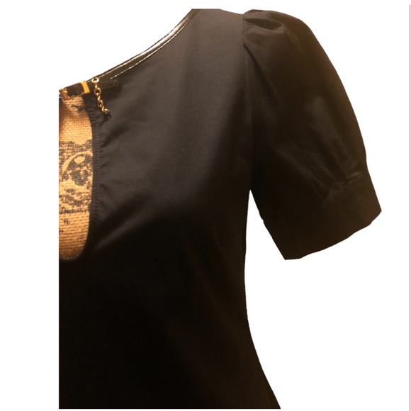 LaRok Vintage Exaggeration Puff Sleeve Keyhole Black Mini Dress - Picture 3 of 12